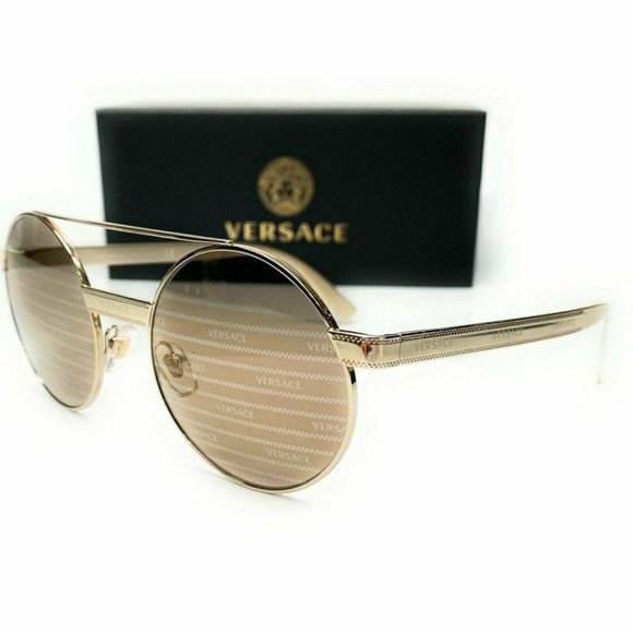 Versace Gold Brown 52mm Round Sunglasses